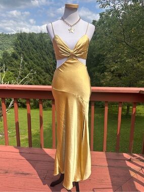NWT! Fortunate One City Sunset Satin Cutout Maxi Dress Yellow